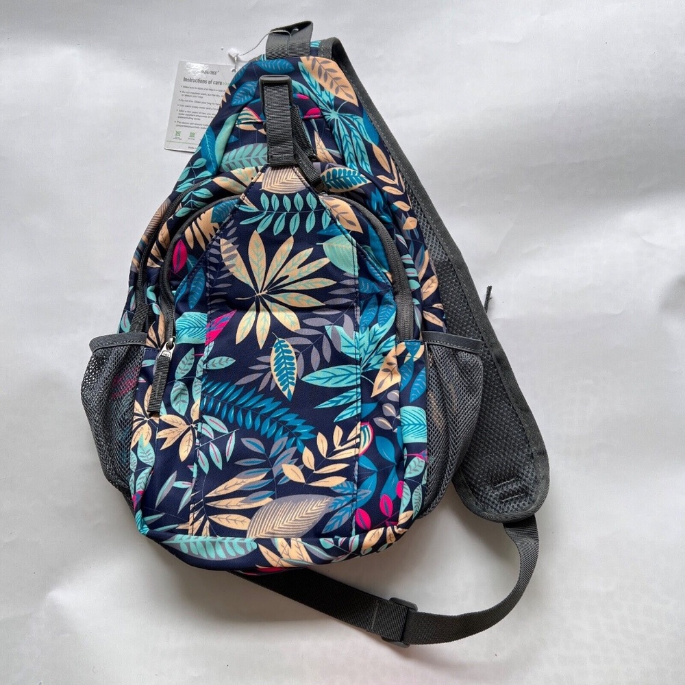 G4Free Sling Bag Backpack Water Resistant Floral Blue Green Flowers New w. Tag
